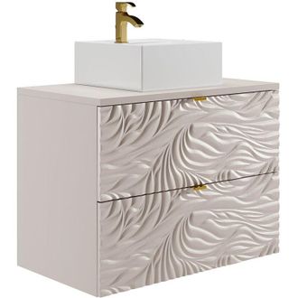 Vente-Unique Mobile bagno sospeso texturizzato con lavabo dappoggio quadrato - Beige - 80 cm - RINAREL
