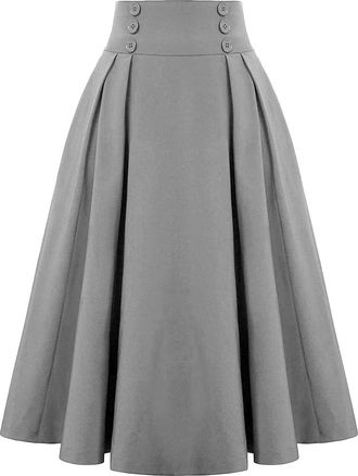 Generic Corduroy Skirt for Women UK Vintage high Waist A-Line Swing midi Skirt Solid Color Swing Skirts with Buttons Fashion Casual Waist with Pockets Skirts 