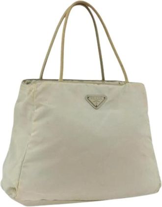 Prada Pre-owned Tote Bags, female, Beige, Size: ONE SIZE Pre-owned Nylon Tote Bag