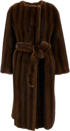 Stand Studio Lange Faux Fur Jas - Dames - Jas met riem - Bruin - 2XS - Jassen