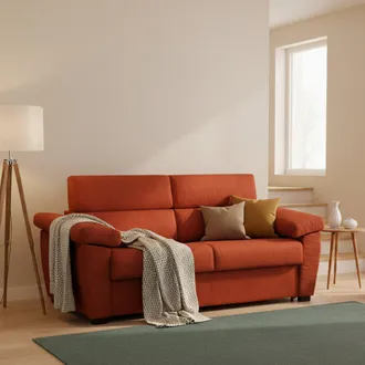 Dmora Divano Letto 3 Posti Trino, Sfoderabile, Contenitore Made In Italy, Lavabile, 225x95 Cm Arancione