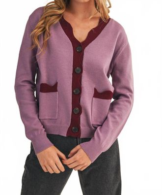 Merci Julie Cardigan In Mauve Burgundy