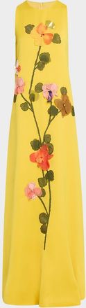 Lela Rose Sleeveless Flower Embroidered Gown