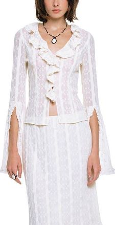 Anna Sui Floral Ruffle Stretch Lace Blouse in Cream at Nordstrom, Size X-Small