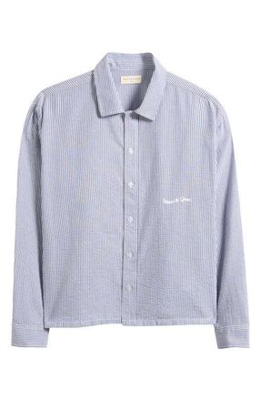 Museum of Peace and Quiet Wordmark Button-Up Shirt in Navy at Nordstrom, Size Xx-Large