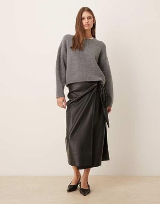 Never Fully Dressed Jaspre - Gonna midi in similpelle PU nera-Nero