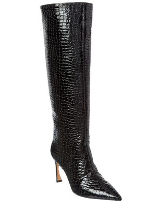Alexandre Birman Kyra 85 Patent Croc-Embossed Leather Knee-High Boot