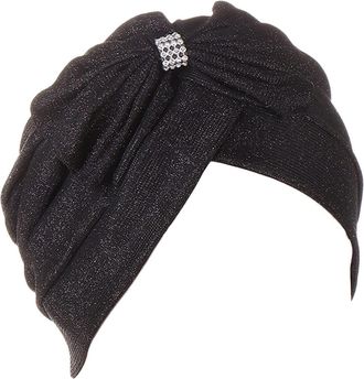 Generic Shiny Turban Shimmer Chemo Cap Headwear Beanie Hair Scarf Sequin Beret Hat Sparkly Shining Beanie Cap for Women Girls Halloween Festival Party Club Fu