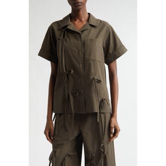 Renaissance Renaissance Bunny Bow Detail Cotton Camp Shirt in Brown at Nordstrom, Size 4 Us