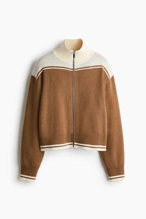 H&M Zip-through Cardigan in Dark Beige/color Block at Nordstrom, Size X-Small
