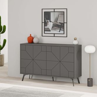 Decortie 4-Doors Push-to-open Doors Sideboard Dune with Metal Legs 123cm in Dark Grey | Size: 2 Pack