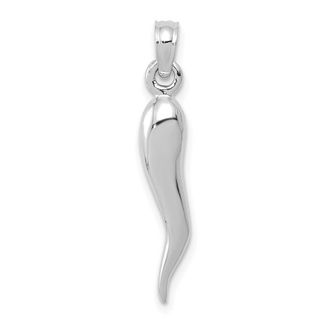 Diamond2Deal 10k White Gold Medium 3D Italian Horn Pendant