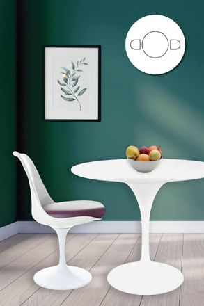 Fusion Living Tulip Set - White Medium Circular Table & Two Chairs with PU Cushion in Purple