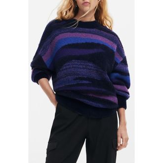 Desigual Bristol Stripe Crewneck Sweater in Purple at Nordstrom, Size Small