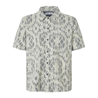 Sams&oslash;e & Sams&oslash;e Short Sleeve Shirt - Heren - Korte mouwen Overhemden - Blauw - M - Katoen - Overhemden