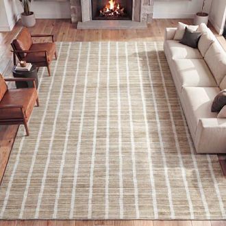 Jonathan Y Designs Orton Distressed Ticking Stripe Non-Slip Machine-Washable Rug in Beige/cream at Nordstrom, Size 4Ft 0In X 6Ft 0In