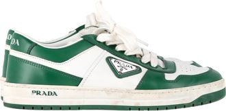 Prada Pre-owned Womens Downtown Low-Top Sneakers in Green and White Leather - Size EU 38
