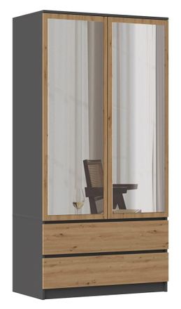 Topeshop Turin - Armario 2 Puertas Con Espejo Estilo Dormitorio Moderno - 90x50x180 - 2 Cajones