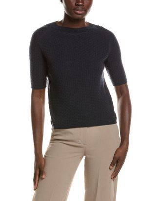 Lafayette 148 New York Petite Basket Stitch Saddle Shoulder 100% Cashmere