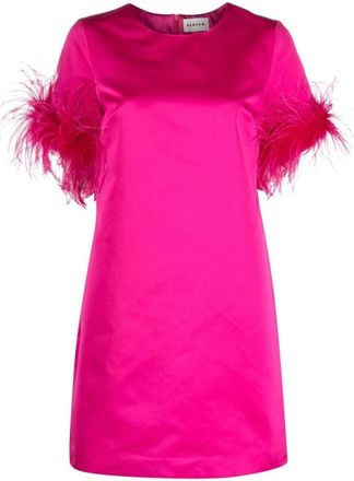 P.A.R.O.S.H. Feather-Trim Satin Dress - Dames - Korte kleedjes - Roze - XS - Satijn - Kleedjes