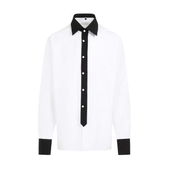 Prada Overhemden, Heren, Wit, S, Katoen, Wit katoenen overhemd met zwarte accenten
