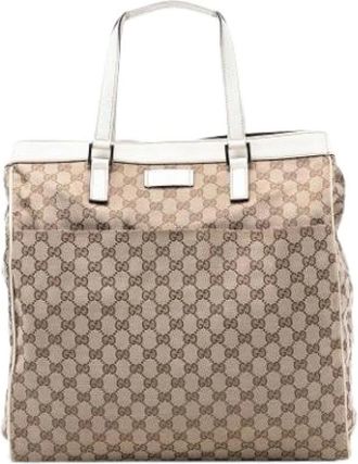 Gucci Pre-owned Tote Bags, female, Beige, Size: ONE SIZE Pre-owned Canvas Tote