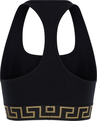 Versace Womens Sports Bra With Greca And Medusa Detail, Black Cotton Tops Top