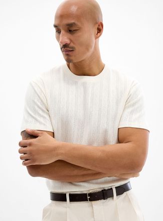 Le 31 Mens Pointelle stripe jersey T-shirt