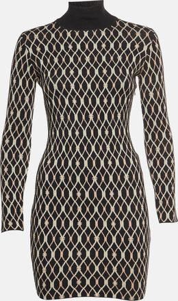 Elisabetta Franchi Black Geometric Pattern Jacquard Knit Mock Neck Mini Dress