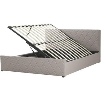 Beliani Cama Con Somier De Piel Sint&eacute;tica Gris Pardo 160 X 200 Cm Almacenaje Cabecero Rochefort