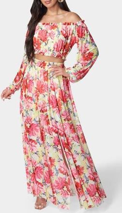 Bebe Long Sleeve Crop Top & Maxi Skirt Set in Ivy/Multi at Nordstrom Rack, Size X-Small