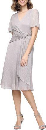 S.L. Fashions Knot Front Metallic Cocktail Dress in Pearl at Nordstrom, Size 12