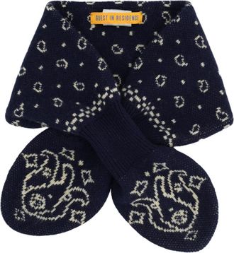 Guest In Residence Deep Blue Patterned Wool-Cashmere Scarf