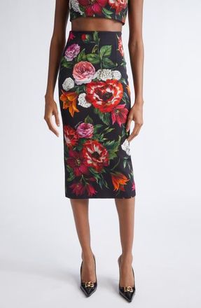 Dolce & Gabbana Floral High Waist Pencil Skirt in Floral Nero at Nordstrom, Size 6 Us