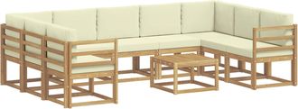 vidaXL Conjunto De Sof&aacute;s De Exterior 10 Uds. Blanco Y Crema Poli&eacute;ster Vidaxl