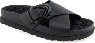 Aerosoles Lago Flatform Slide Sandal in Black Leather at Nordstrom, Size 7.5