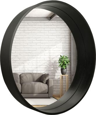 OEM Espejo Redondo De Madera Estilo Loft Escandinavo De 50 Cm, Color Negro, Bd Art