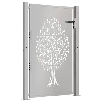 Berkfield Home Beautiful Garden Gate 105x130 cm Corten Steel Tree Design in Brown
