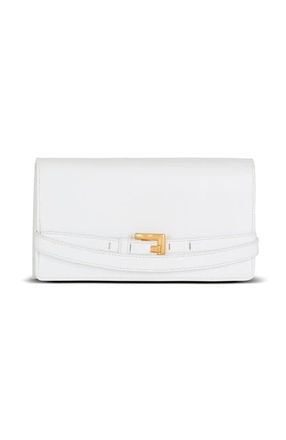 Balmain Shuffle calfskin wallet with chain in White at Nordstrom