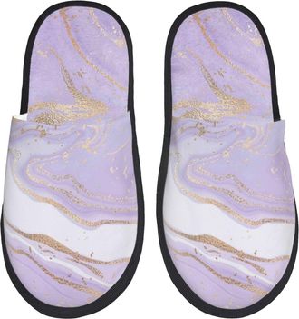 Generic Fluffy Slippers Lavender Glitter Foil Stripes Unisex Cotton Slippers Breathable Cotton Slipper For Spa Women Home L