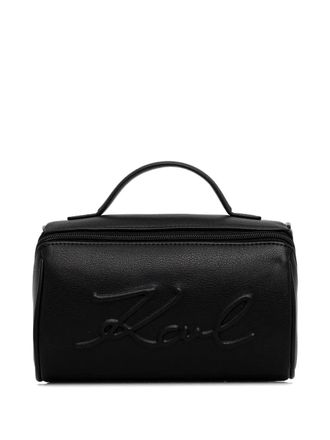 Karl Lagerfeld embossed-logo top handle make up bag - Black