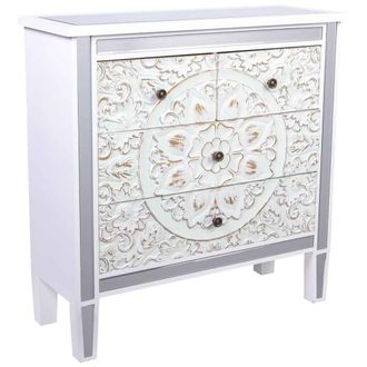 Wanderlust Deco Comoda de madera y cristal de 4 cajones 80x30x81