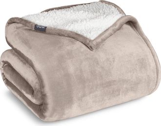 Bare Home Reversible Plush Fleece Throw Blanket in Pebble at Nordstrom