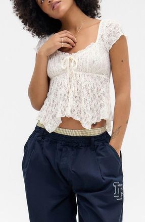 BDG Piper Asymmetric Hem Stretch Lace Top in White at Nordstrom, Size X-Large