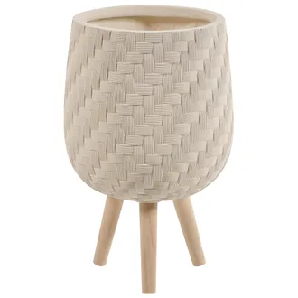 Beliani Maceta De Magnesio Con Patas Dise&ntilde;o Trenzado Para Jard&iacute;n Interior Exterior Resistente A La Intemperie 16,5 L Beige Claro Pavone