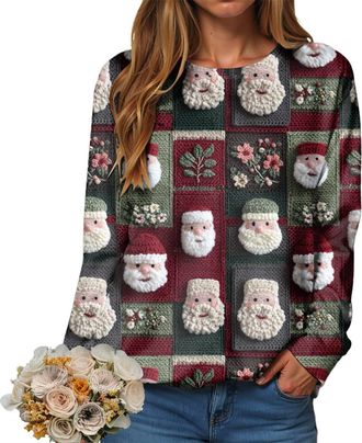 Generic Christmas Sweatshirt for Women Pullover Jumper Ladies Xmas Top Xmas Long Sleeve Shirt Ladies Merry Chirtsmas Blouse Vintage Christmas Sweatshirt Women