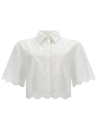 Msgm White Regular Embroidered Shirt