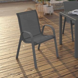 IDMarket Lote De 6 Sillas De Jard&iacute;n Apilables De Metal Y Textileno Lyma, Gris Antracita