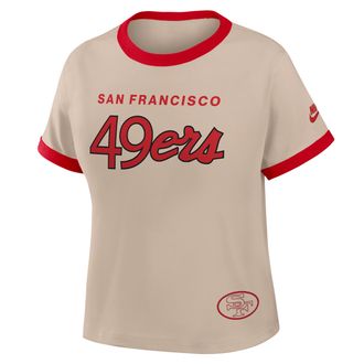 Nike San Francisco 49ers Rewind Ringer Mod Nike Womens NFL Cropped T-Shirt in Brown | 04N90J2Q73V-X5Q