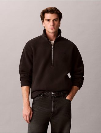 Calvin Klein Mens Fleece Quarter Zip Sweater - Black - 2XL
